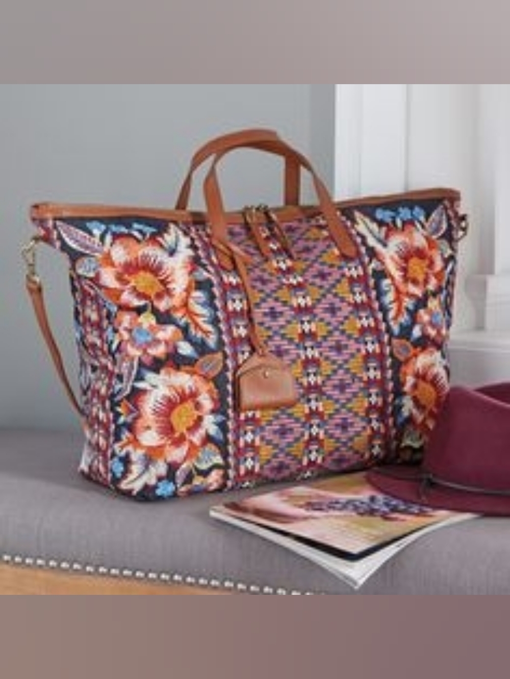 🌼Johnny Was Overnight Tote Bag Weekender Floral Embroidered Tote Bag Purse